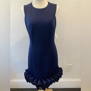 NWT Size 8 Navy Dress with Ruffle Bottom. Zipper Back. Fully Lined